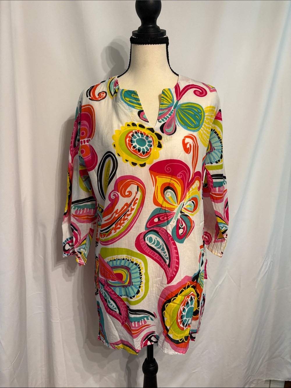 Kikisol Resortwear Artsy Women's Tunic Or Swim Coverup Top SZ S
